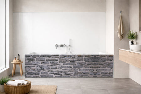Badrückwand Steinoptik