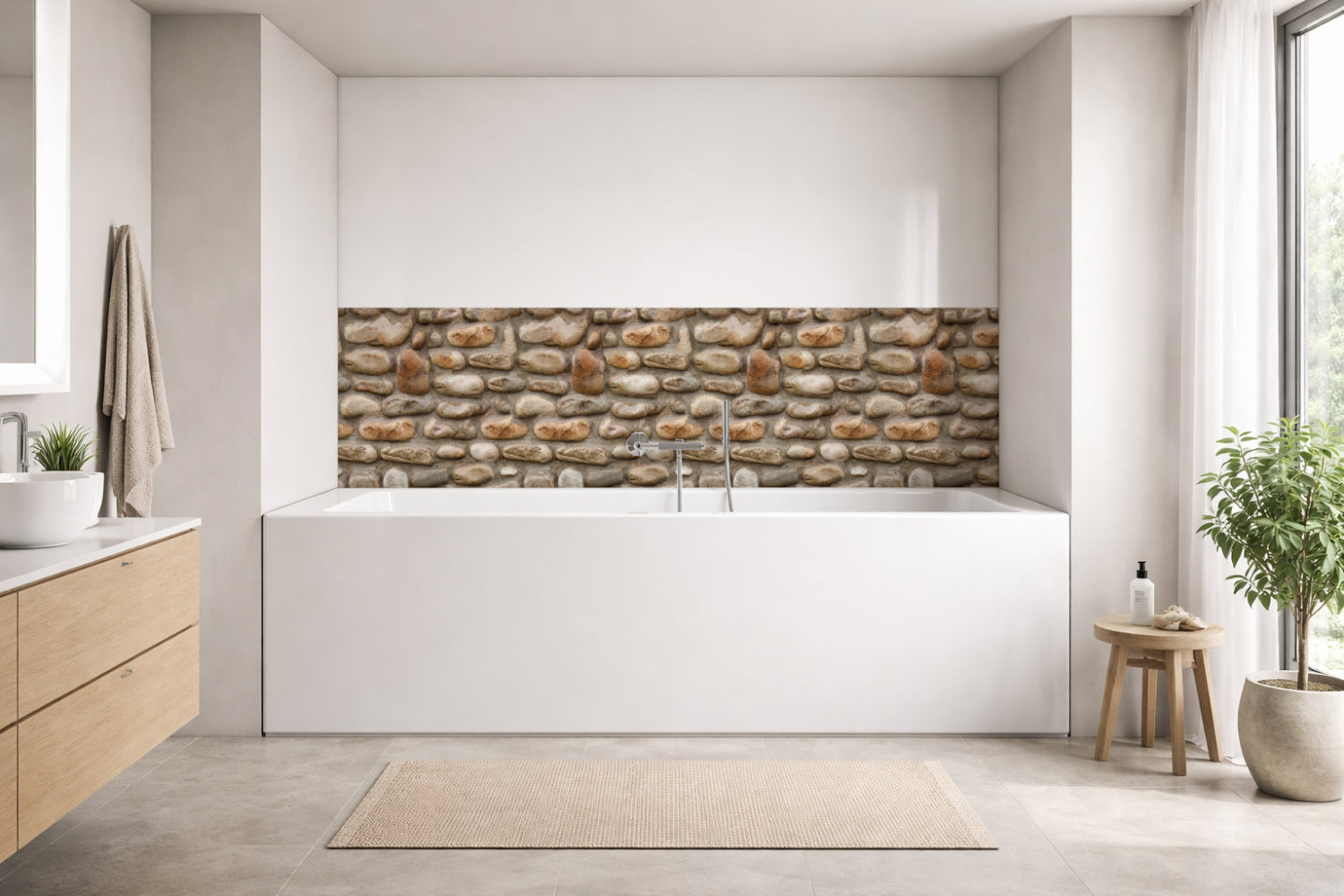 Badrückwand Steinoptik