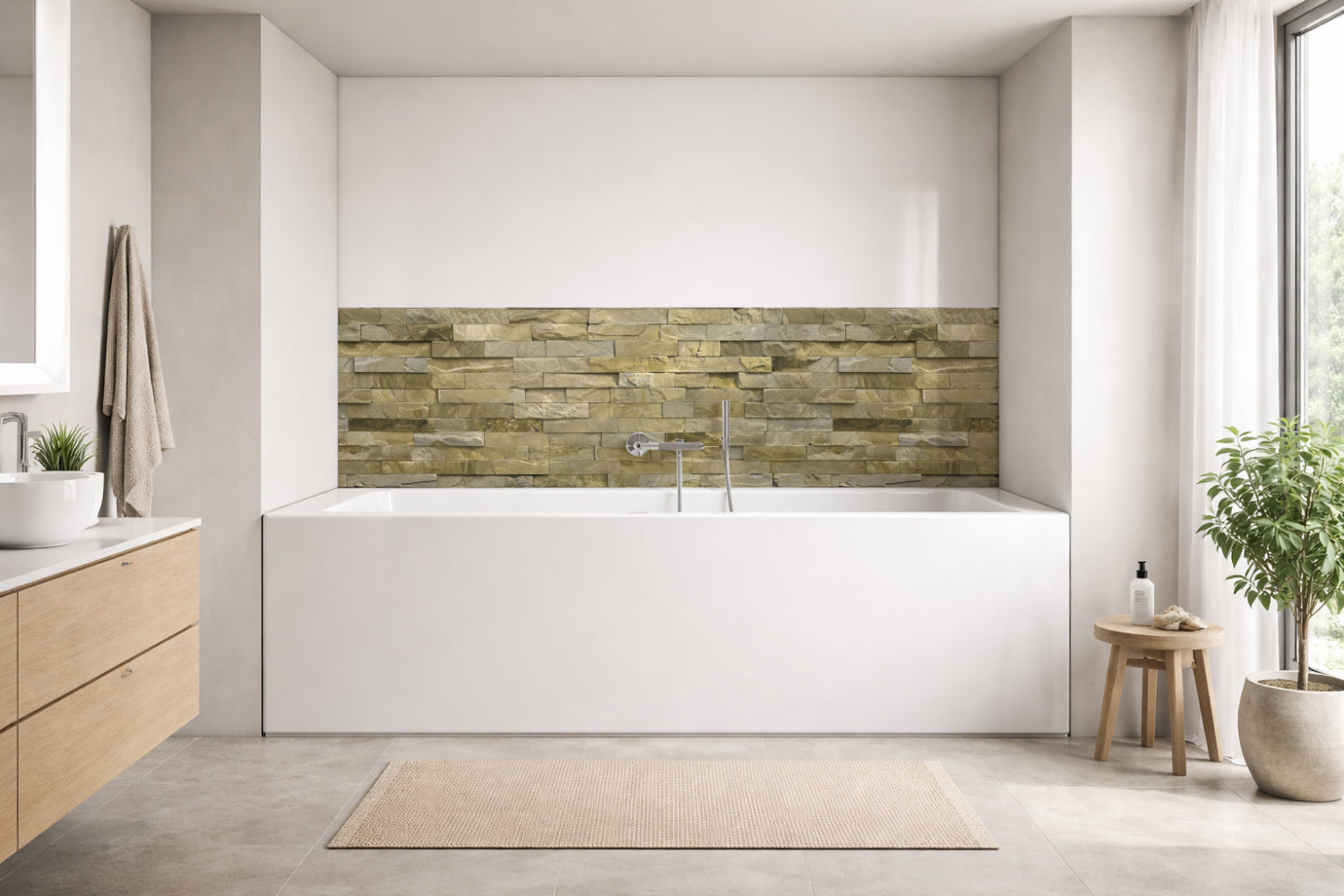 Badrückwand Steinoptik