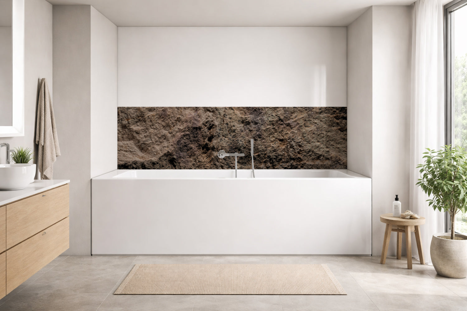 Badrückwand Steinoptik