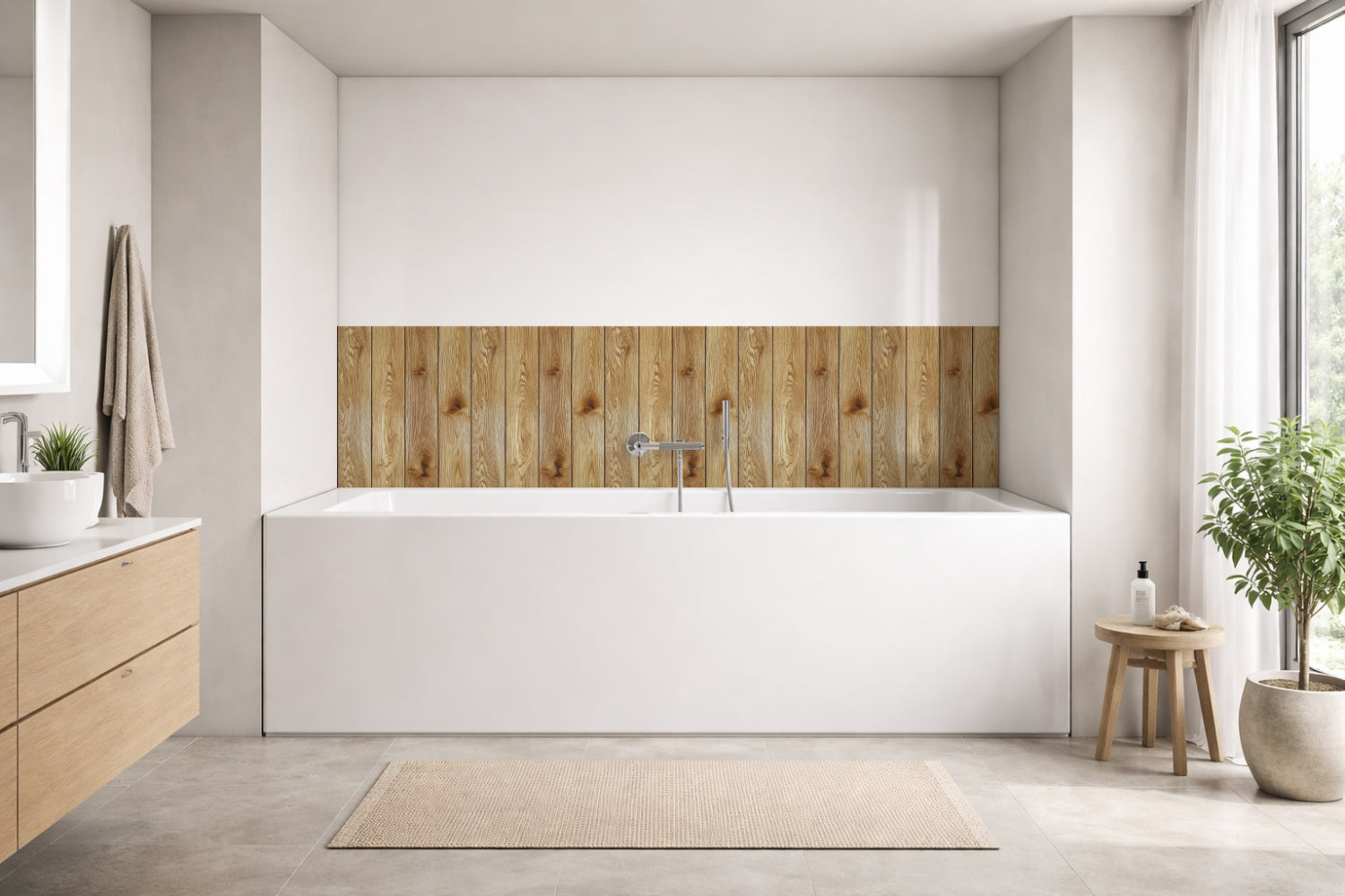 Badrückwand Holzoptik