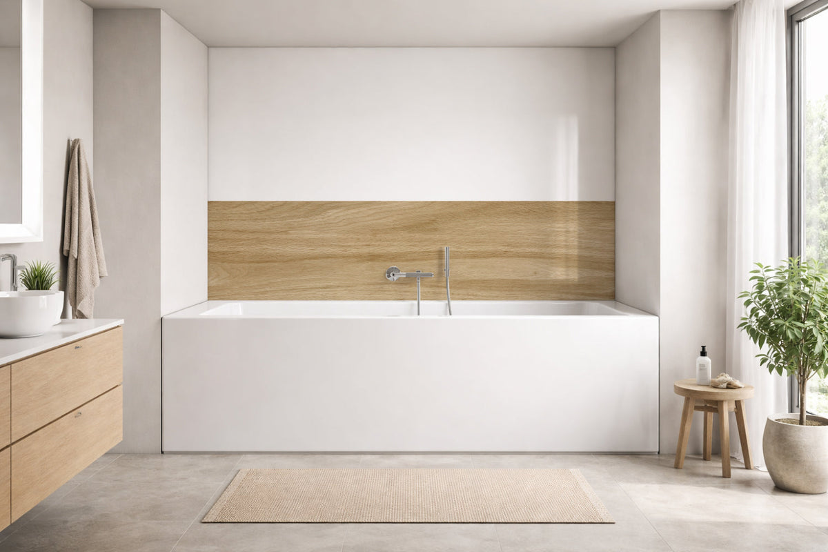 Badrückwand Holzoptik