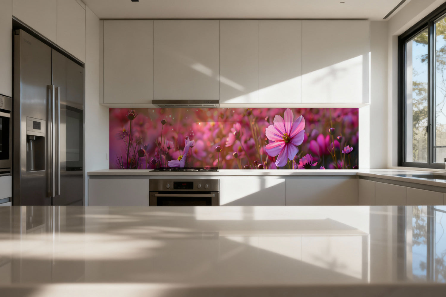 Küchenrückwand Frühlingsblumen Rosa