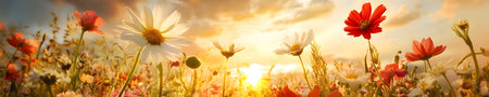 Küchenrückwand Blumenwiese im Sonnenuntergang