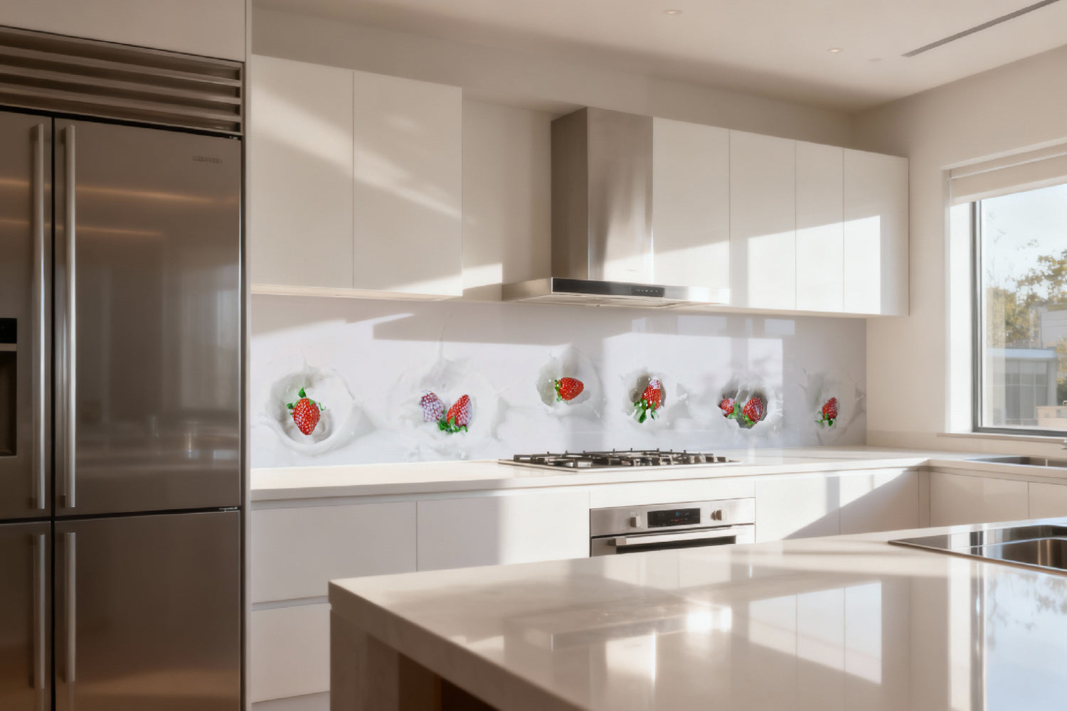 Küchenrückwand Erdbeeren Milch Splash