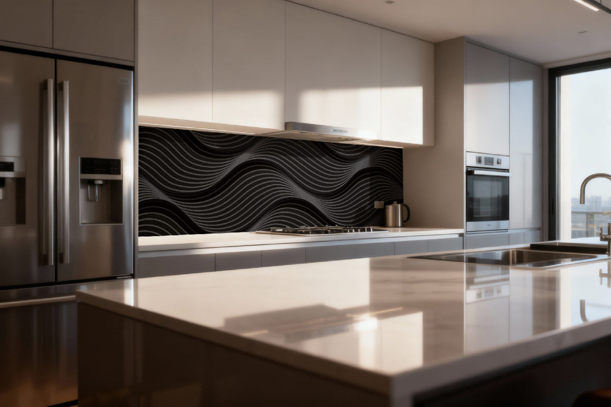 Küchenrückwand Schwarz Wellen Design