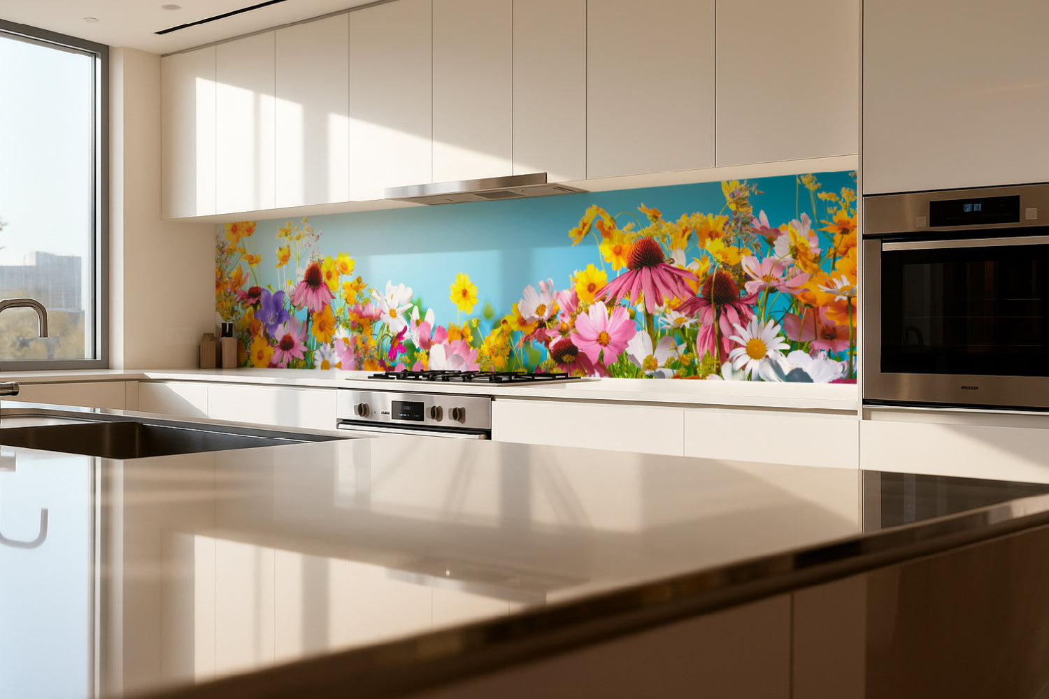 Küchenrückwand Blumenwiese bunt