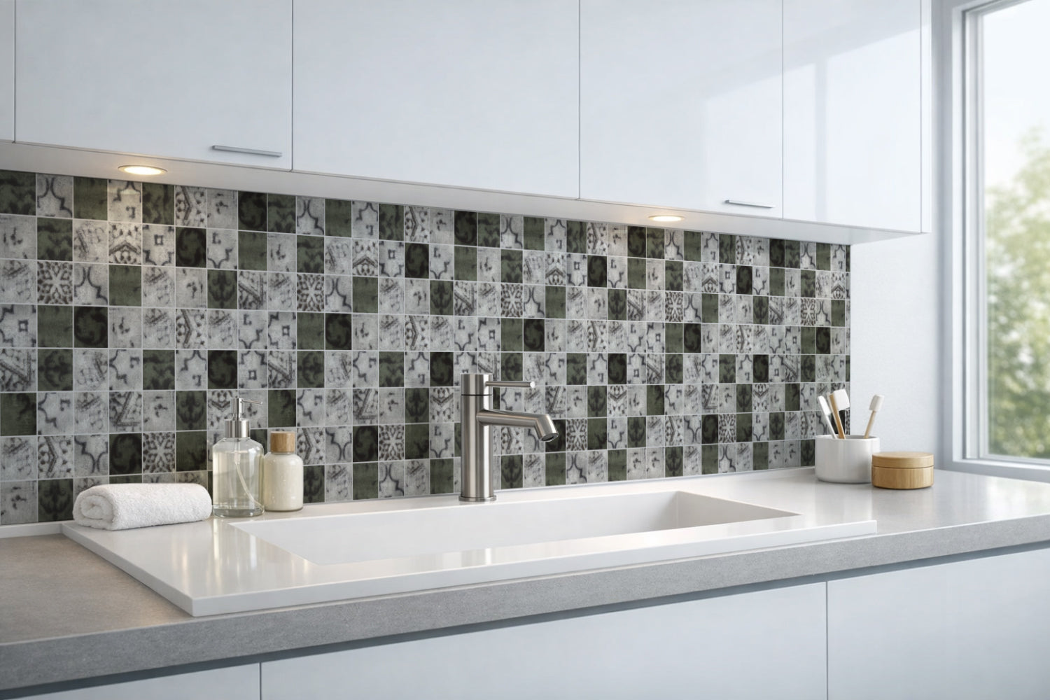 Waschbeckenrückwand Fliesenoptik