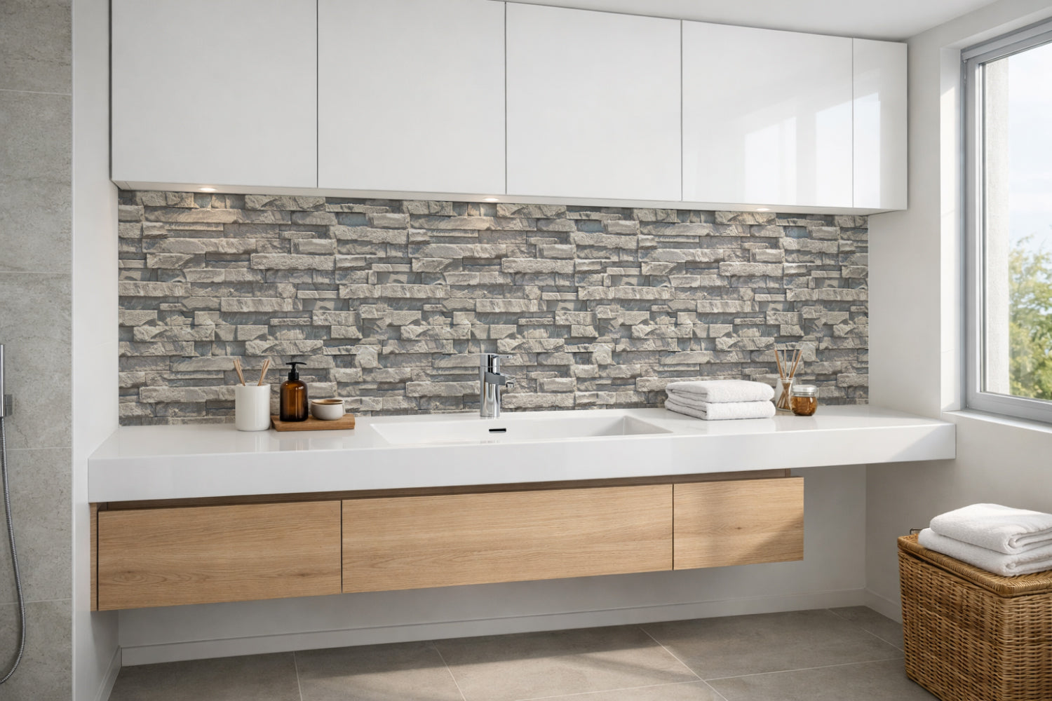 Waschbeckenrückwand Steinoptik