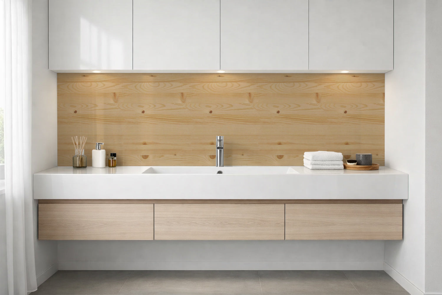 Waschbeckenrückwand Holzoptik
