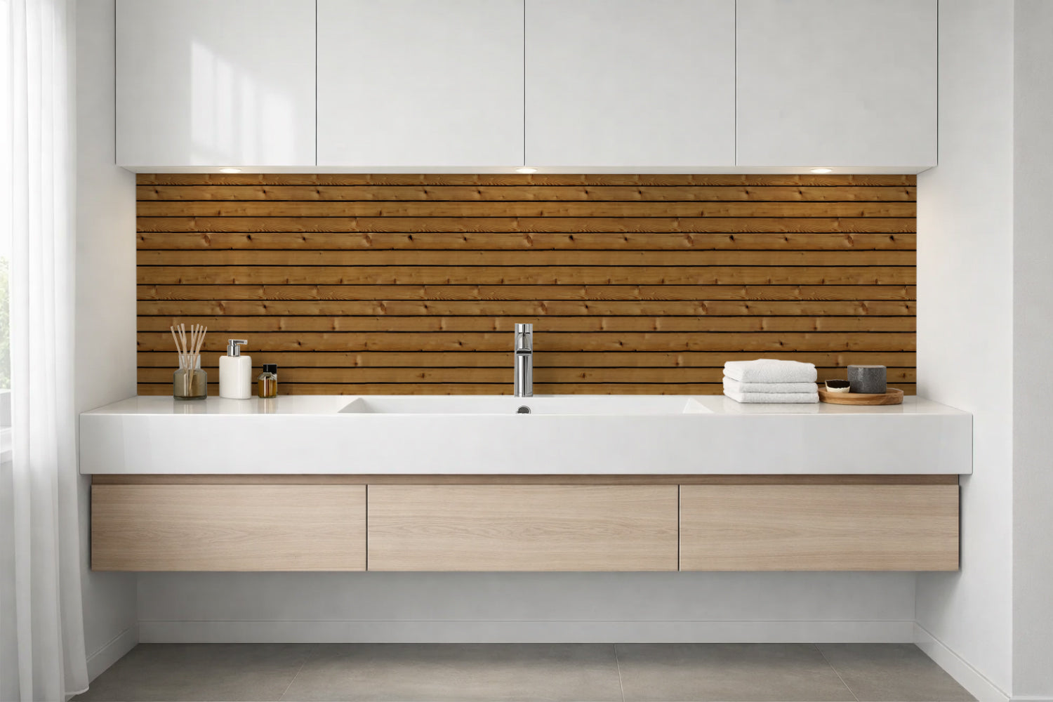 Waschbeckenrückwand Holzoptik