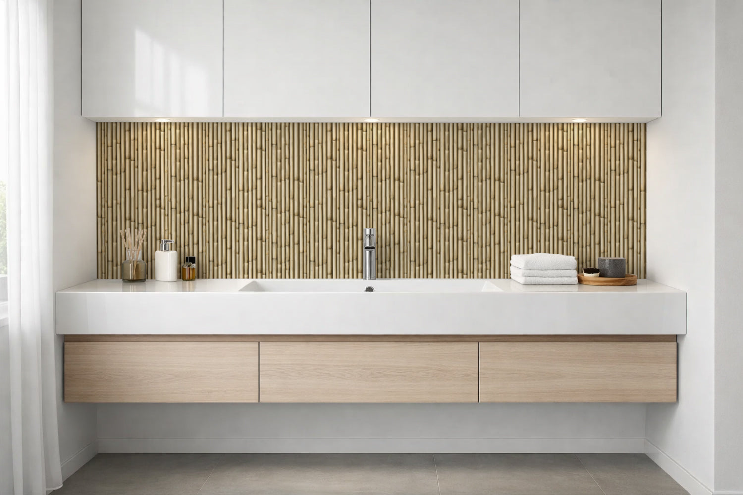 Waschbeckenrückwand Holzoptik