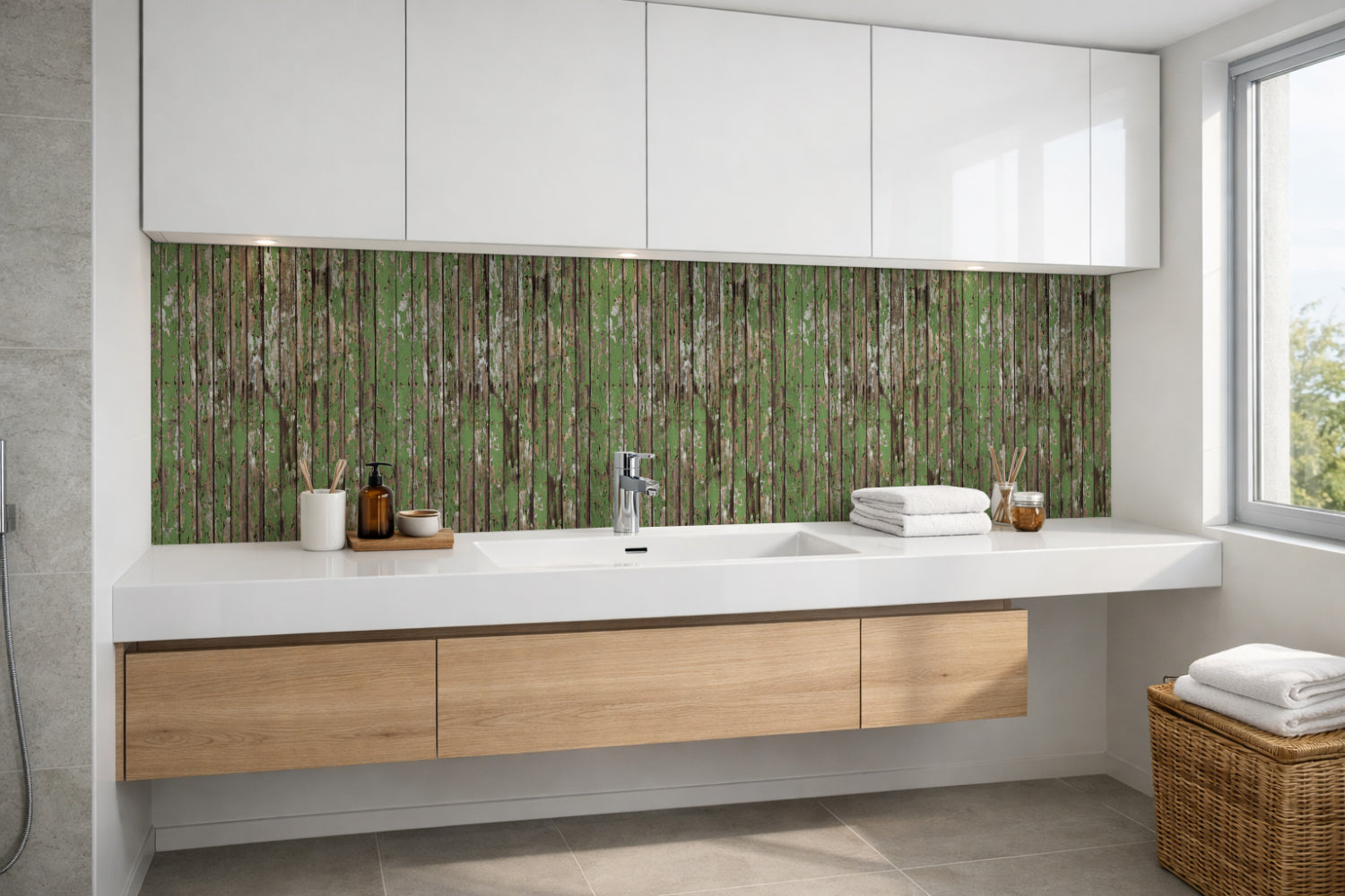 Waschbeckenrückwand Holzoptik