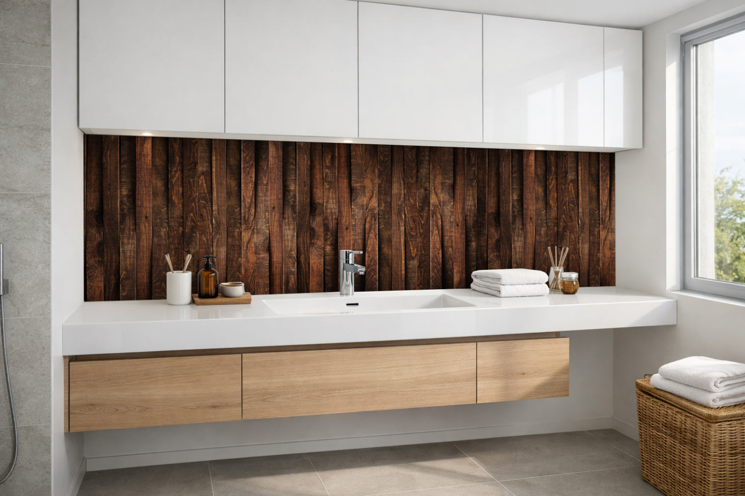 Waschbeckenrückwand Holzoptik
