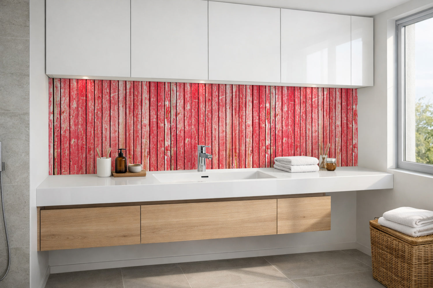 Waschbeckenrückwand Holzoptik