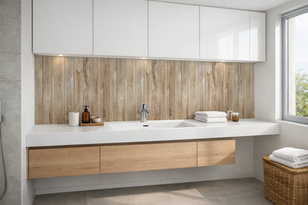 Waschbeckenrückwand Holzoptik